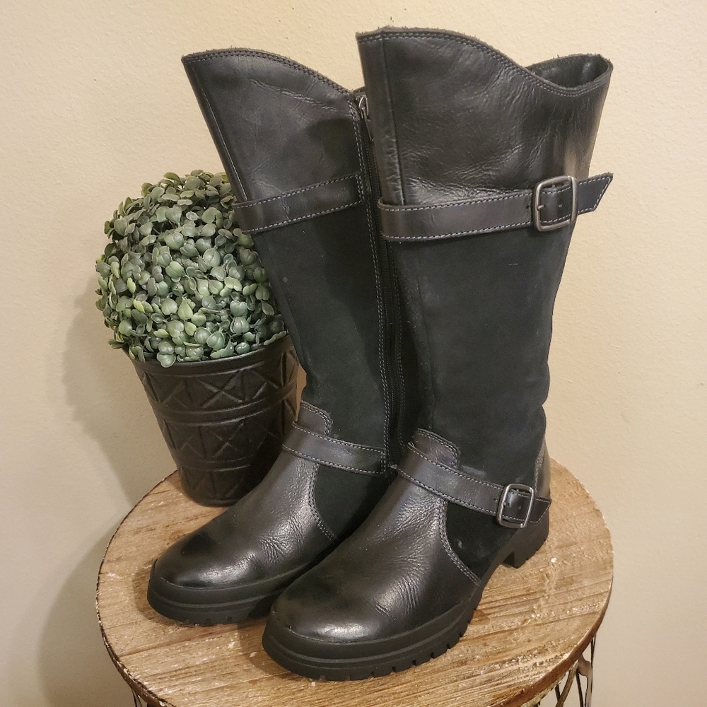 MERRELL City Leaf Black Leather & Suede Waterproof Mid Tall Riding Boots Size 6½